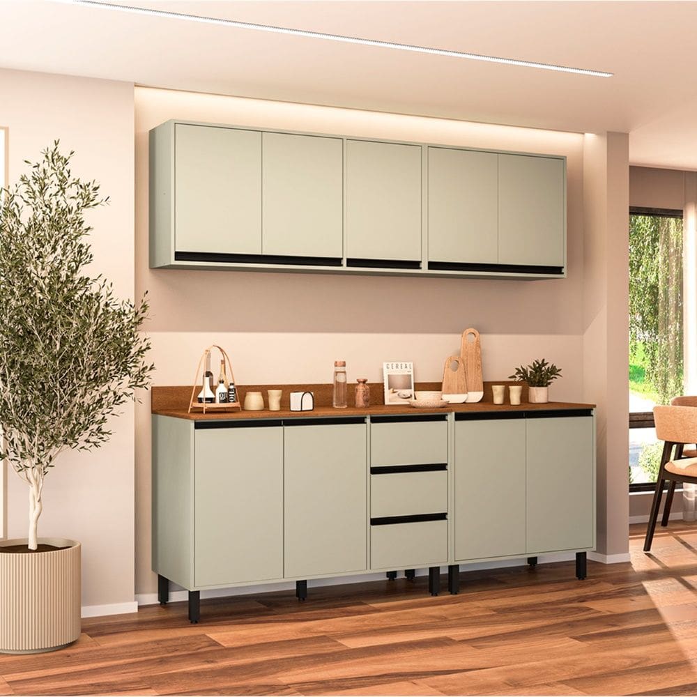 Cozinha Compacta 4 Peças 250040 Com Tampo Koya Verde Oliva Politorno Móveis