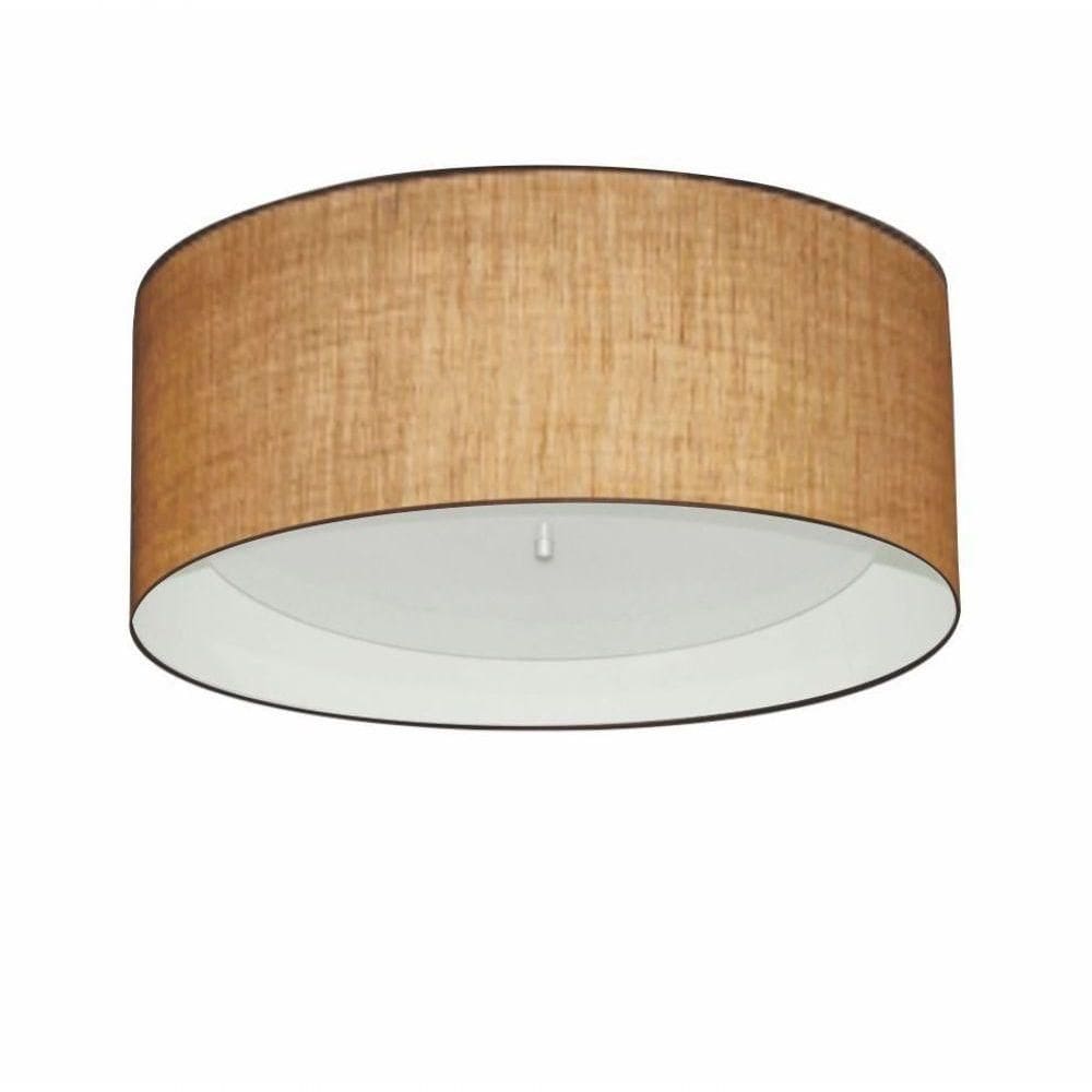 Plafon Cilíndrico Md-3161 Cúpula Em Duplo Tecido 50x25cm Palha / Branco - Bivolt