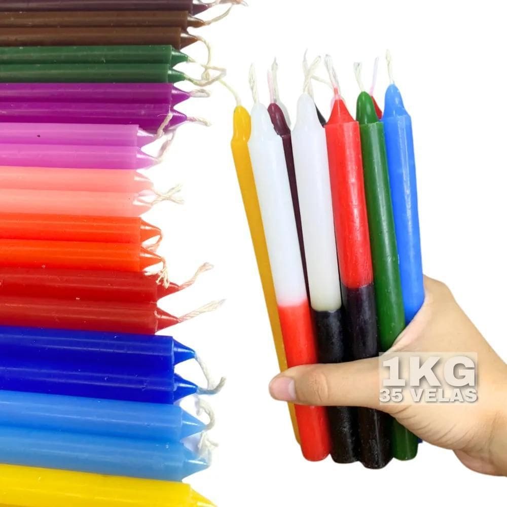 1 Kg Vela Palito Colorida / Bicolor Tradicional 18Cm 35Und