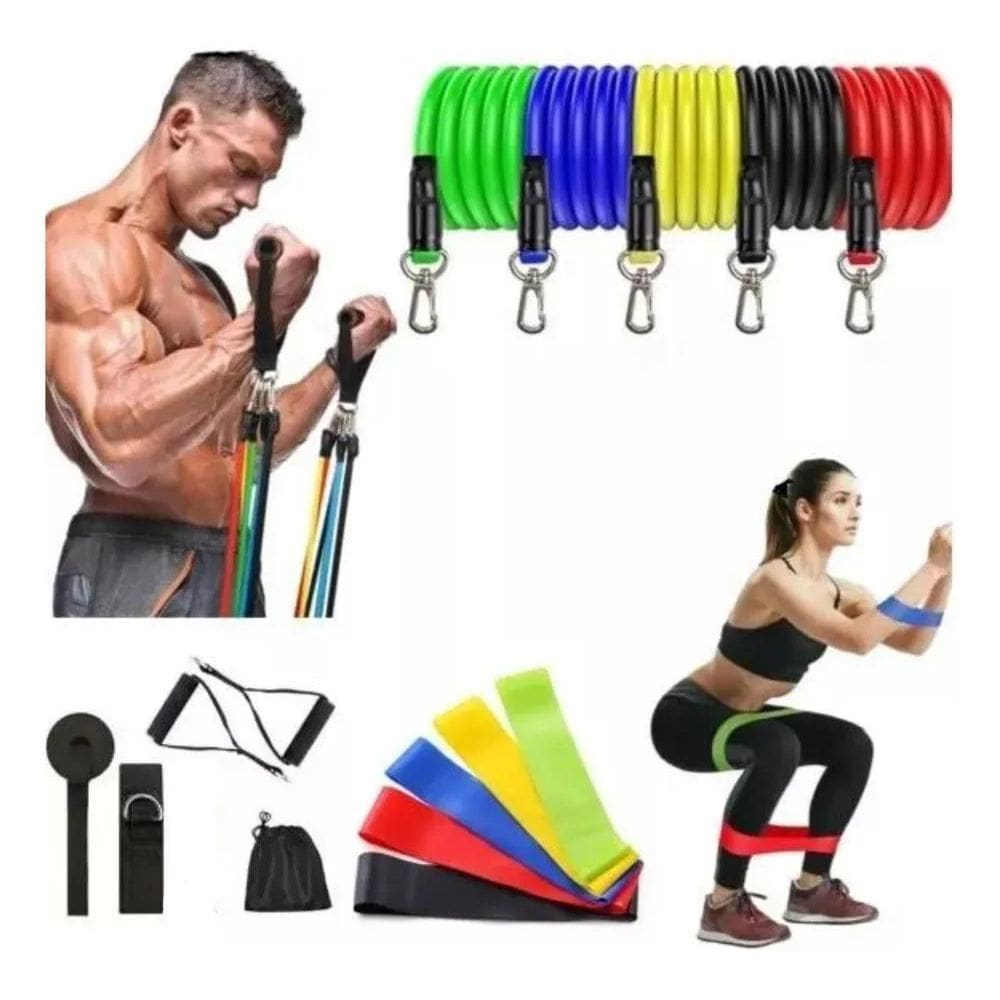 Kit 5 Mini Band + Kit 11 Elastico Extensor Treino Em Casa Hi