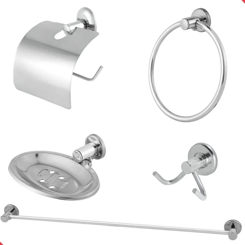 Kit De Acessórios Para Banheiro Lavabo Aço Inox 05 Peças