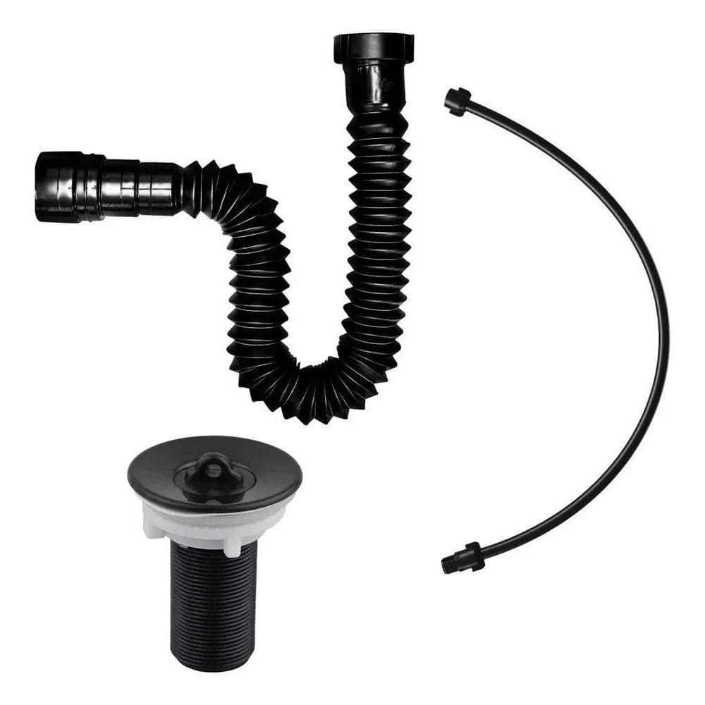 Kit Sifão + Engate Flexível 60Cm + Válvula Lavatório Preta