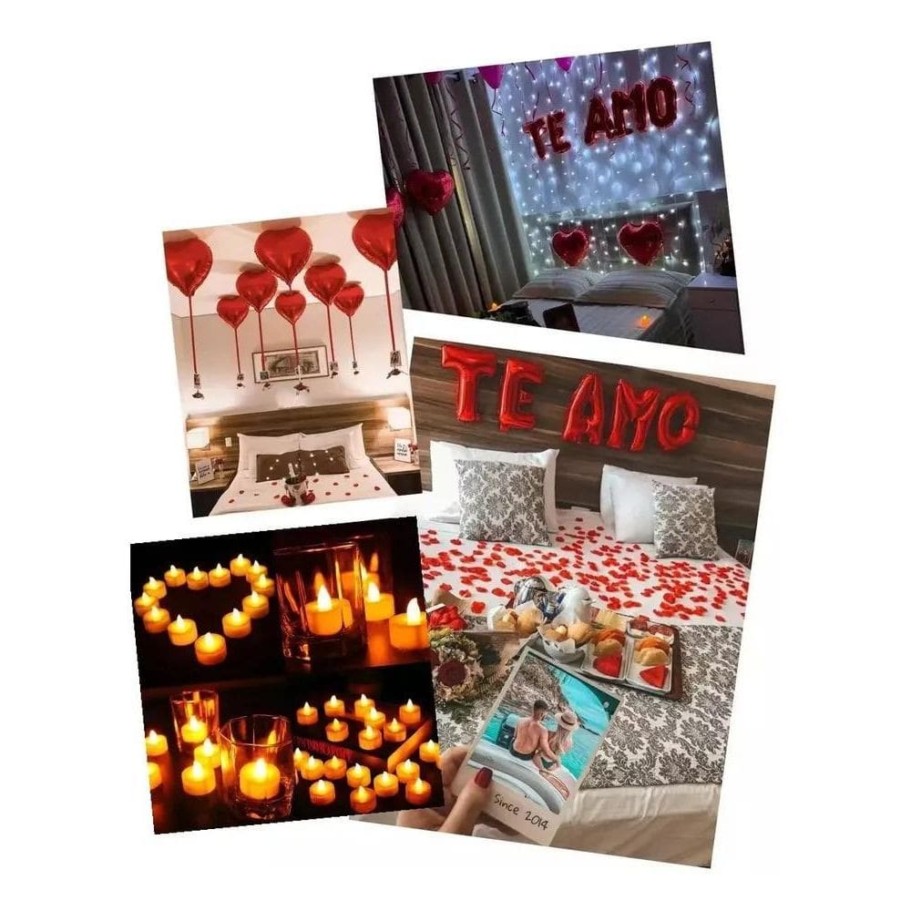 300 Pétalas + 12 Velas + 10 Balão Coração 45Cm+ Balão Te Amo