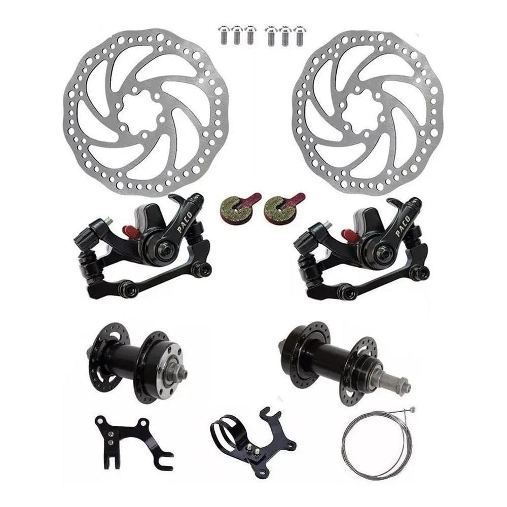 Kit Freio A Disco Bike Cubos Aço 36 Furos Adaptador Pinça