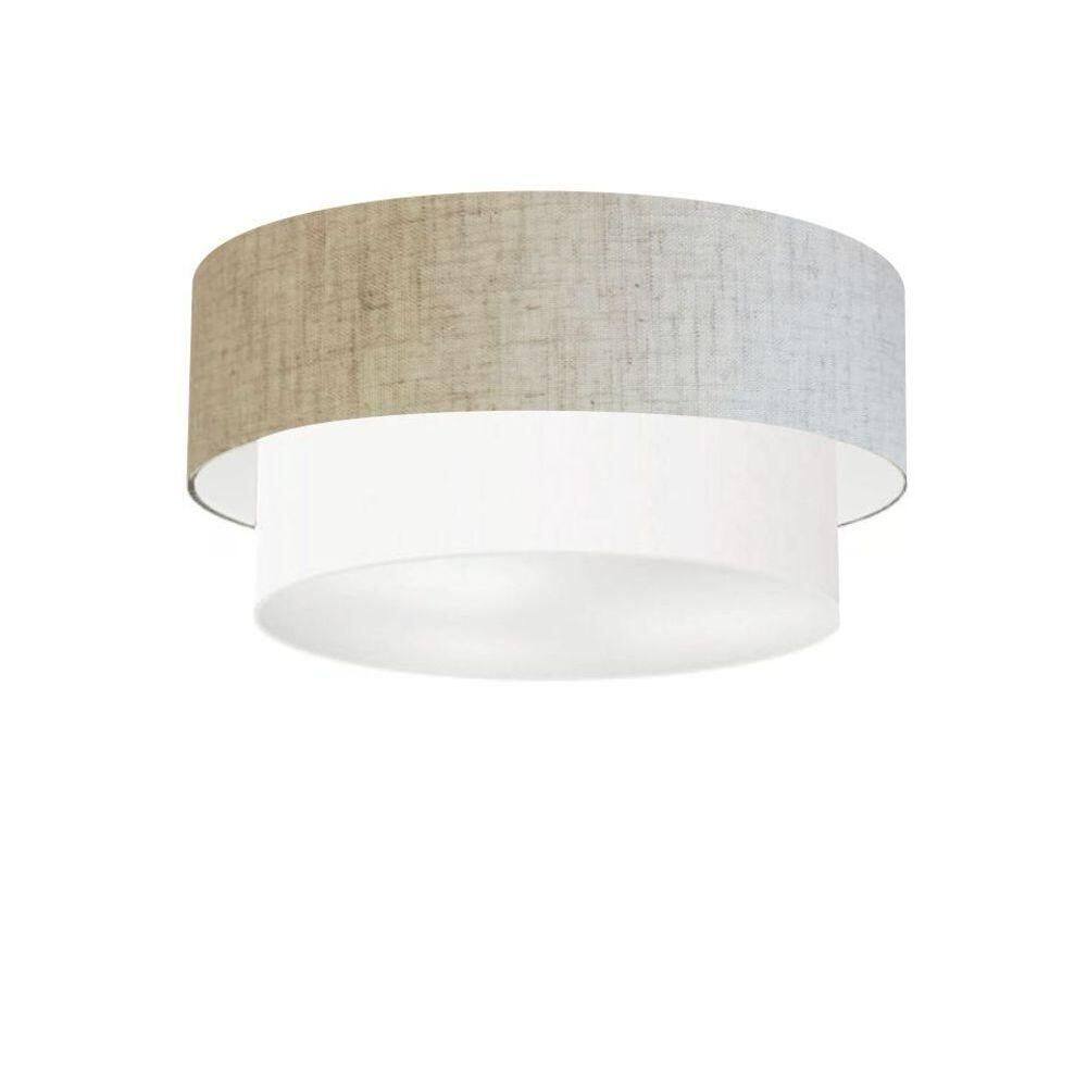 Plafon Duplo Cilíndrico Vivare Md-3017 Cúpula Em Tecido 50x40cm - Bivolt Rustico-bege-branco 127/220v