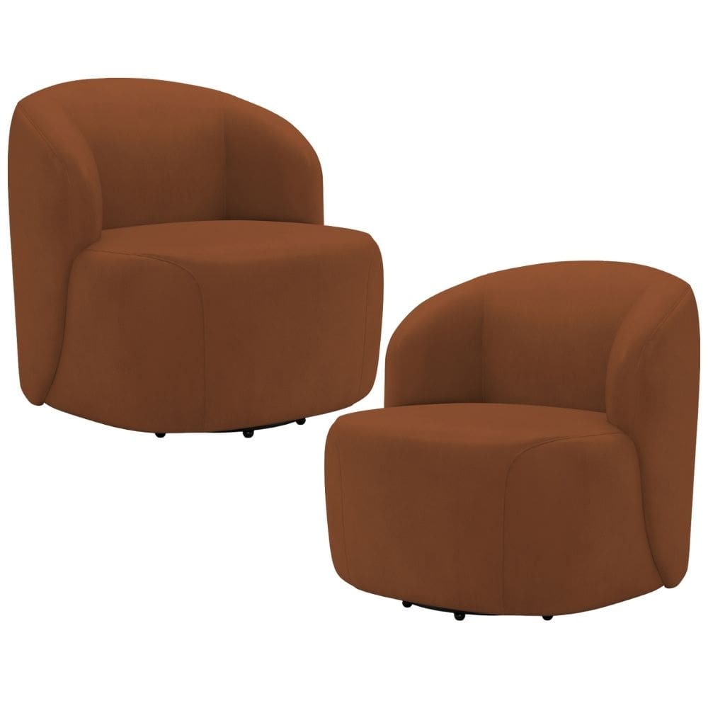 Kit 02 Poltronas Giratória Orgânica Para Sala Living Heidy F04 Veludo Telha - Lyam Decor