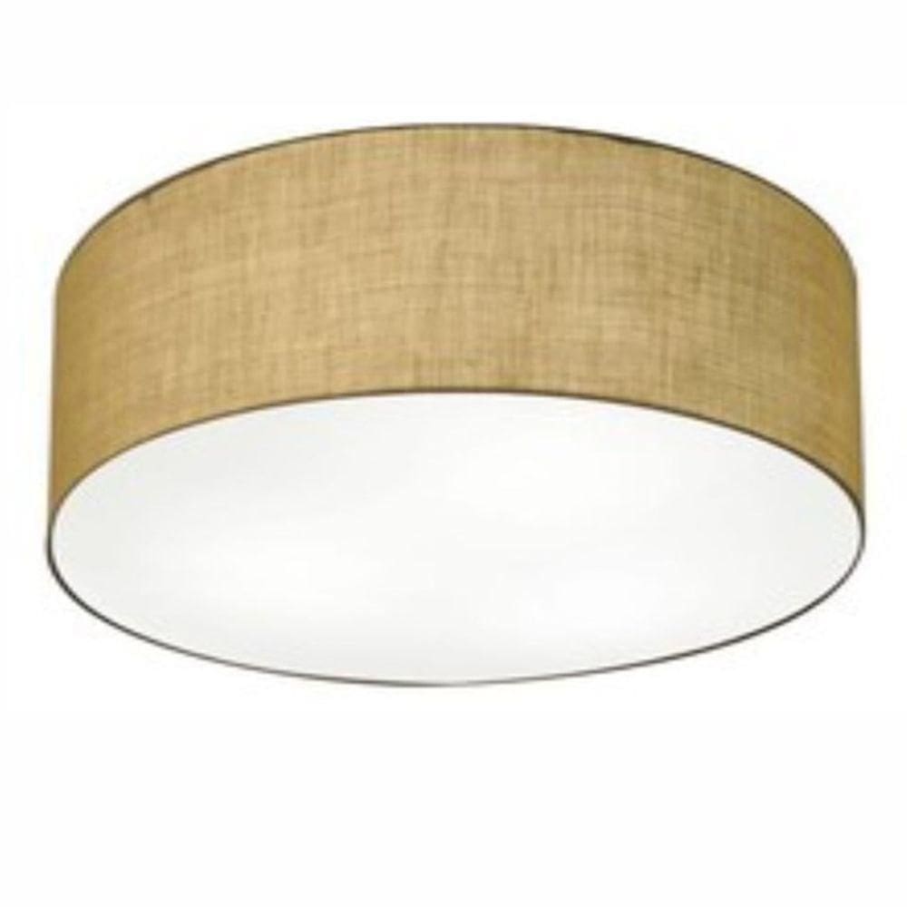 Plafon Cilíndrico Md-3049 Cúpula Em Tecido 70x15cm Palha - Bivolt