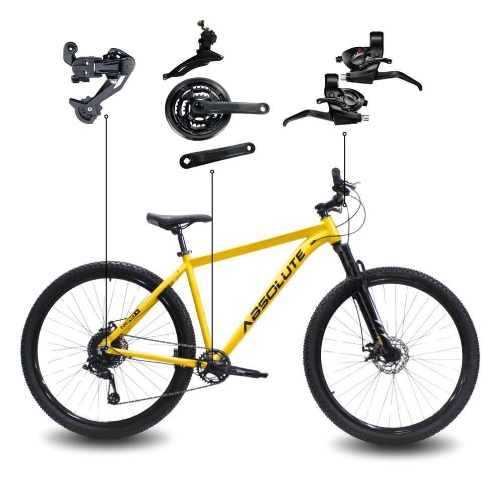 Bicicleta Aro 29 Absolute 21 Marchas Quadro Alumínio Freio A Disco Mtb - Amarelo - 21 Amarelo