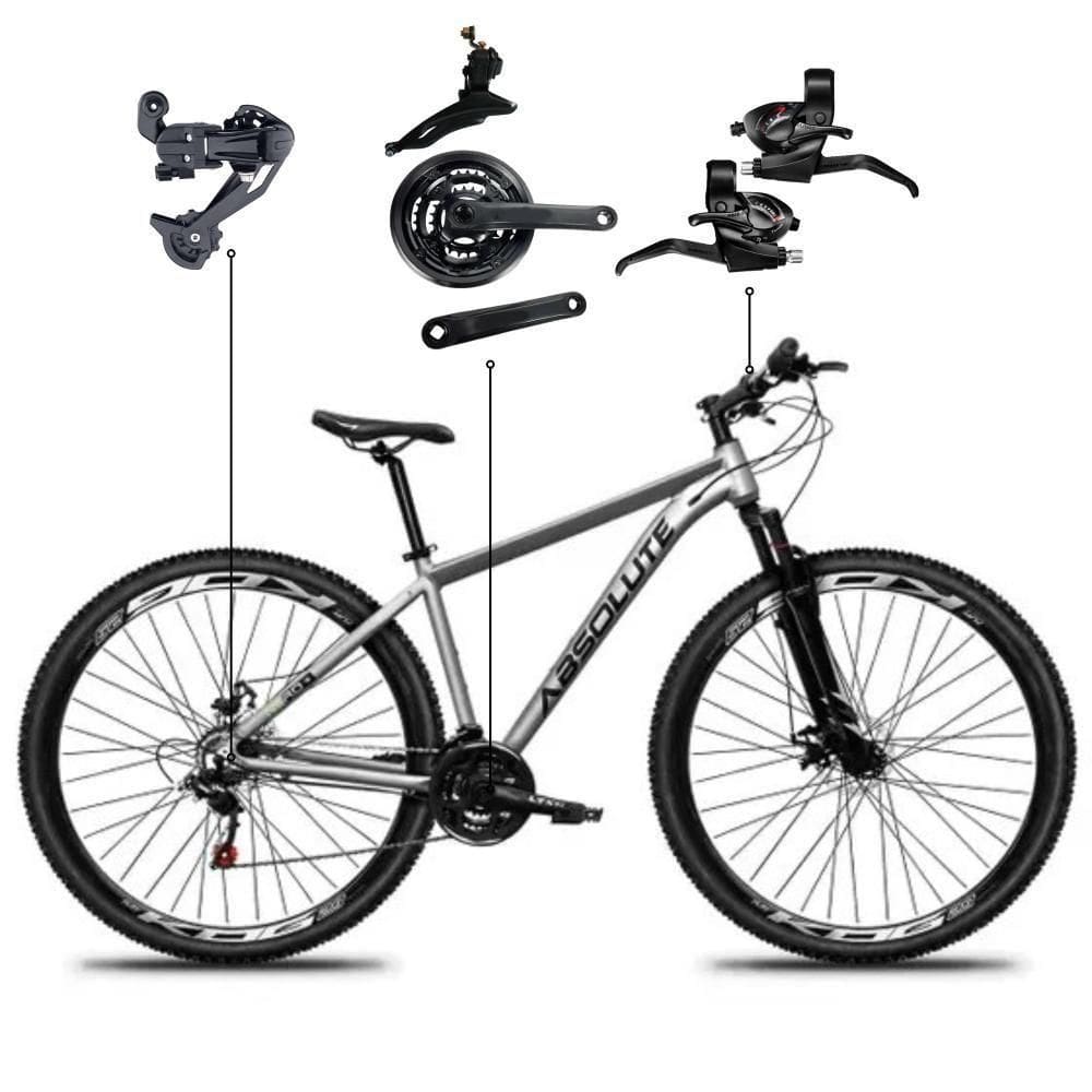Bicicleta Aro 29 Absolute 21 Marchas Quadro Alumínio Freio A Disco Mtb - Cinza - 19 Cinza