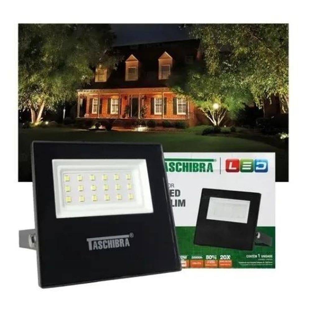 Refletor Taschibra Led Tr Slim 20W 6500K Preto Autovolt Cor