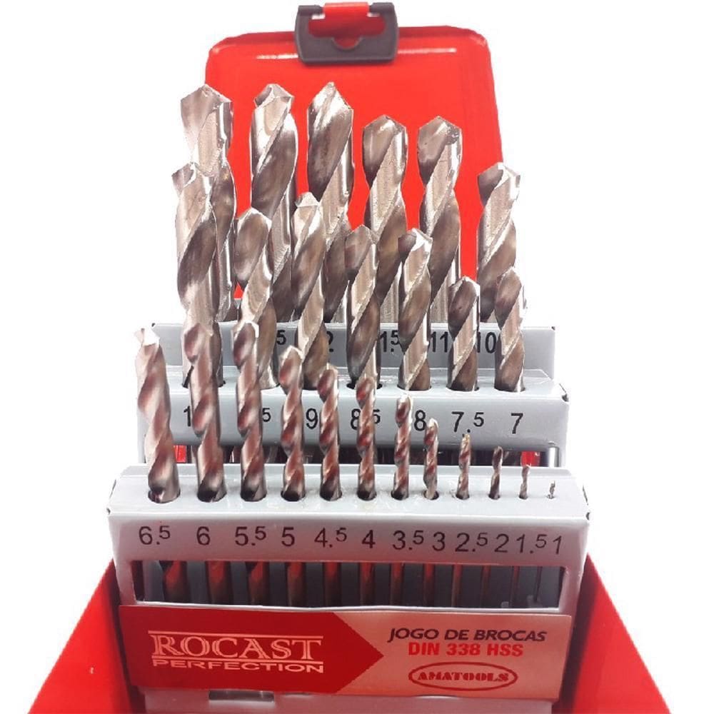 Jogo Broca Helicoidal Haste Cilíndrica 25Pcs  5,0161  Rocast