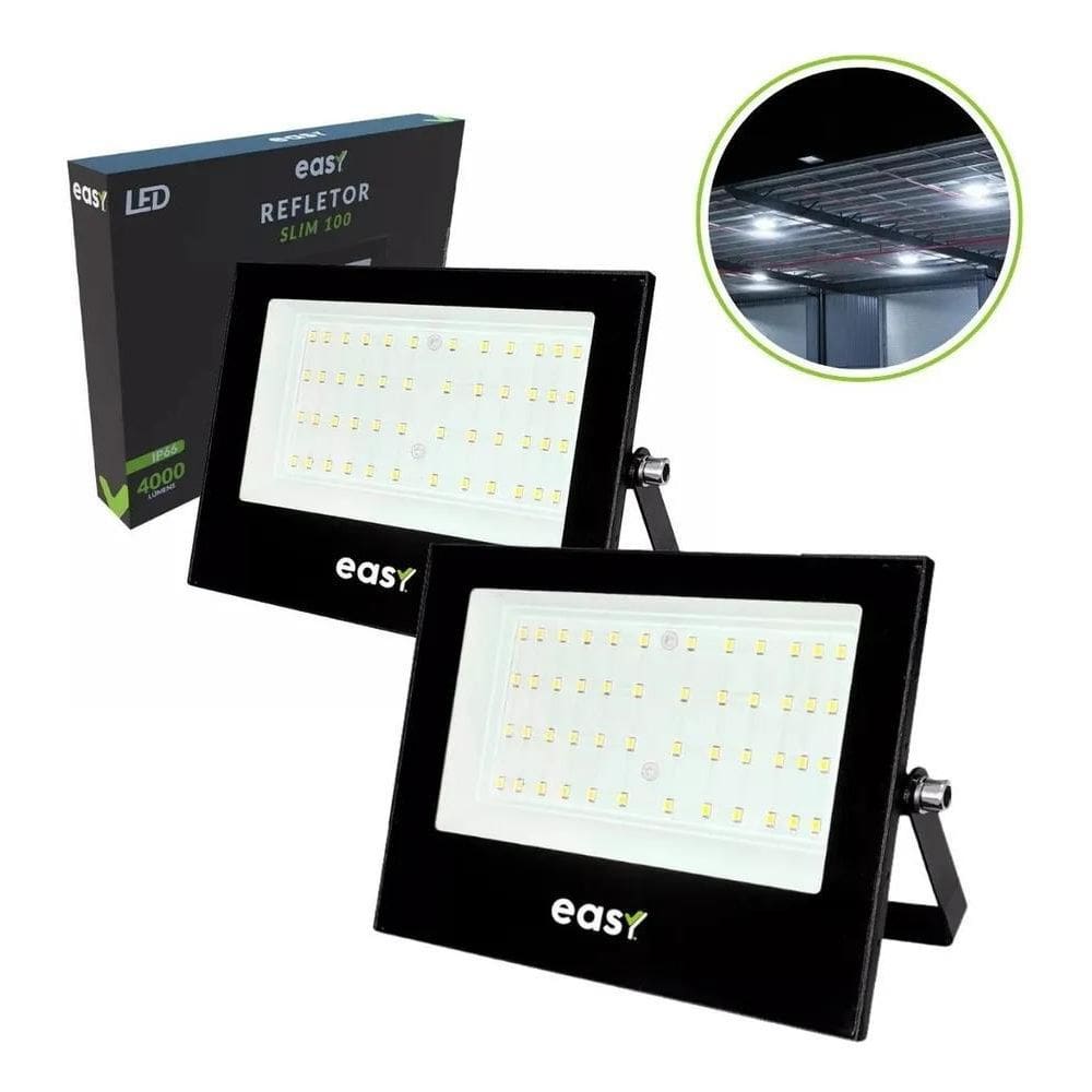 Kit 2 Refletor Led 100W 6500K Branco Frio - Easy Cor Da Luz