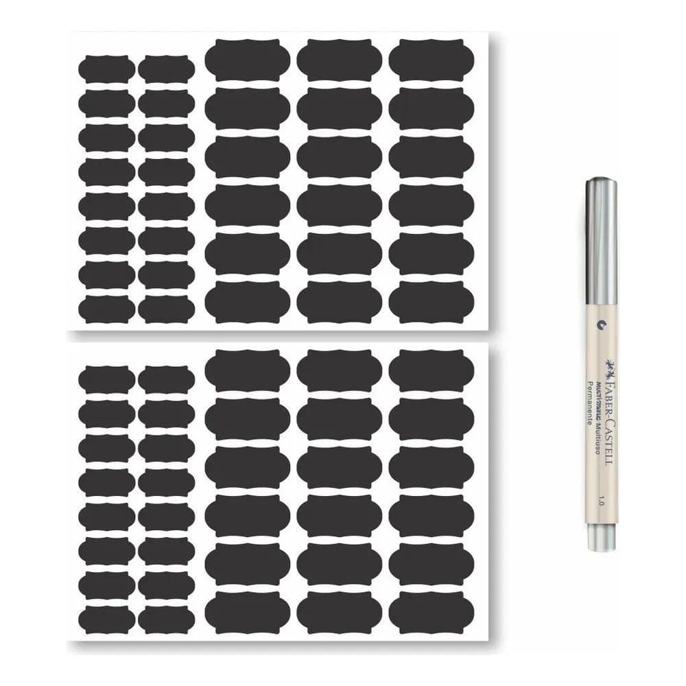 60 Etiquetas Lousa  30 Pote + 30 Tempero  + Caneta Prata
