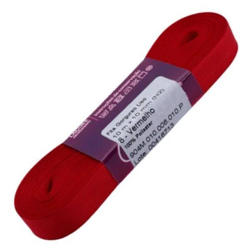 Fita De Gorgurão Fina 10Mm   1 Cm   10 Metros N2 Cor Vermelh