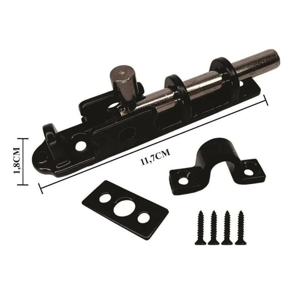 Ferrolho Trinco Fecho Redondo União Mundial Preto Fosco 12Cm