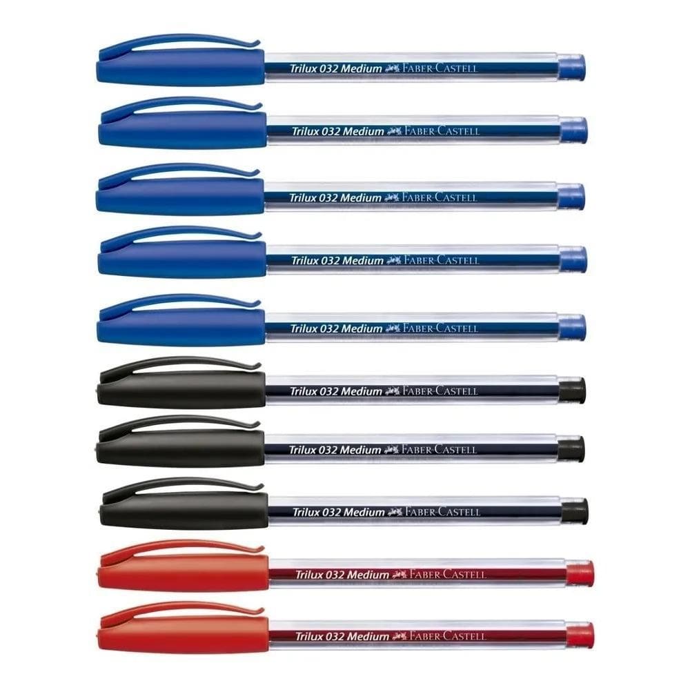Kit 10 Canetas Esferográfica 032 Trilux Medium Faber Castell