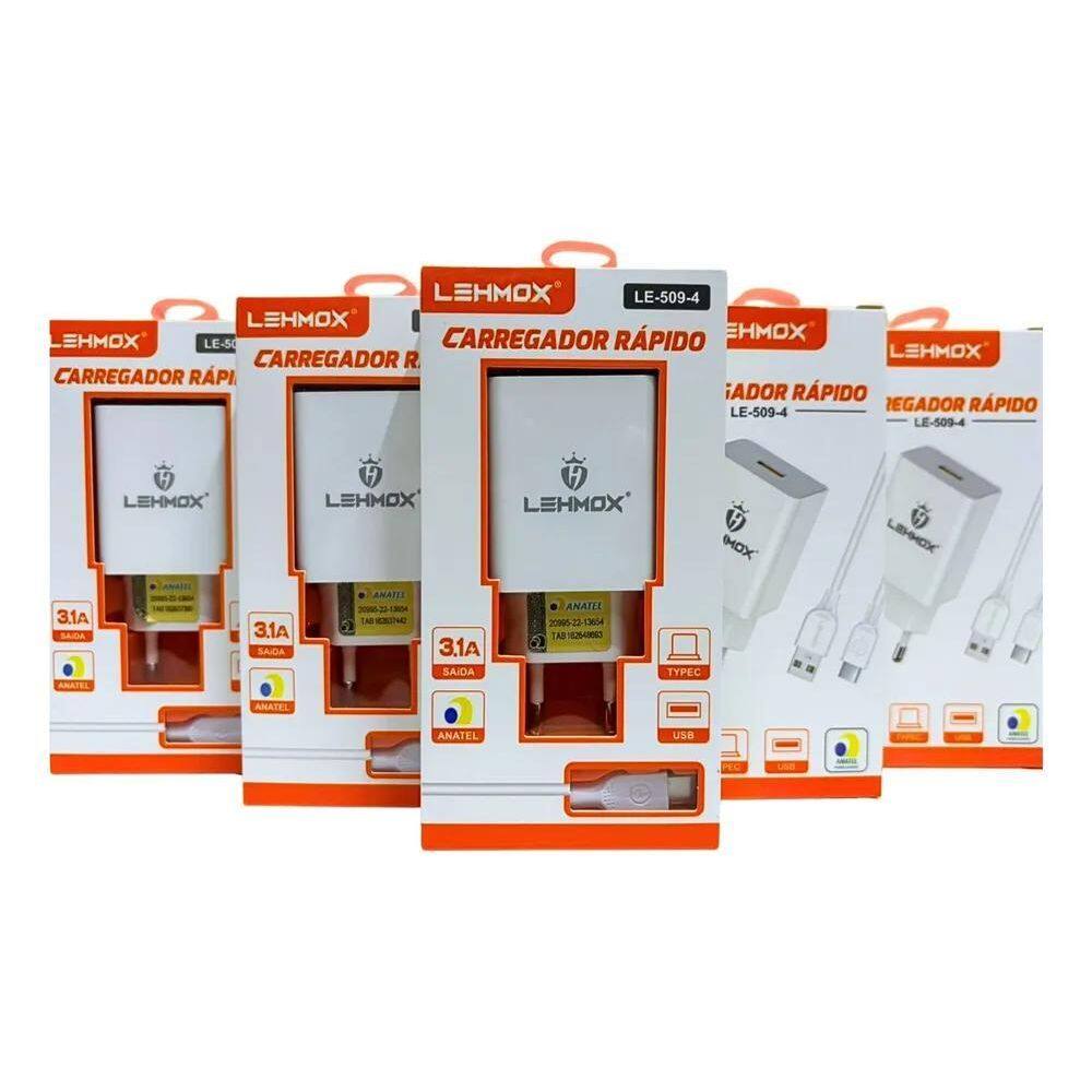 Kit 05 Carregador Turbo 5V Usb + Cabo Tipo C 12/24V