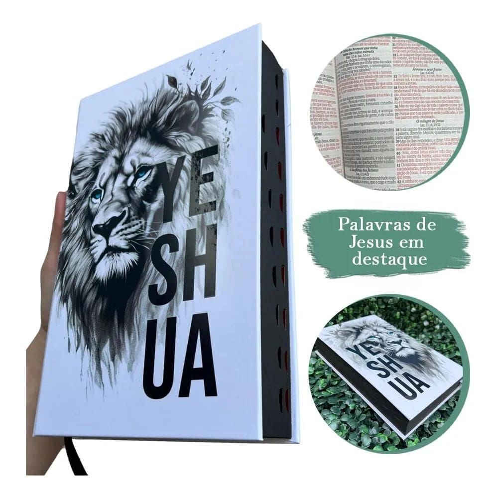 Bíblia Sagrada Leão Yeshua Jesus Capa Dura Com Harpa E Índ