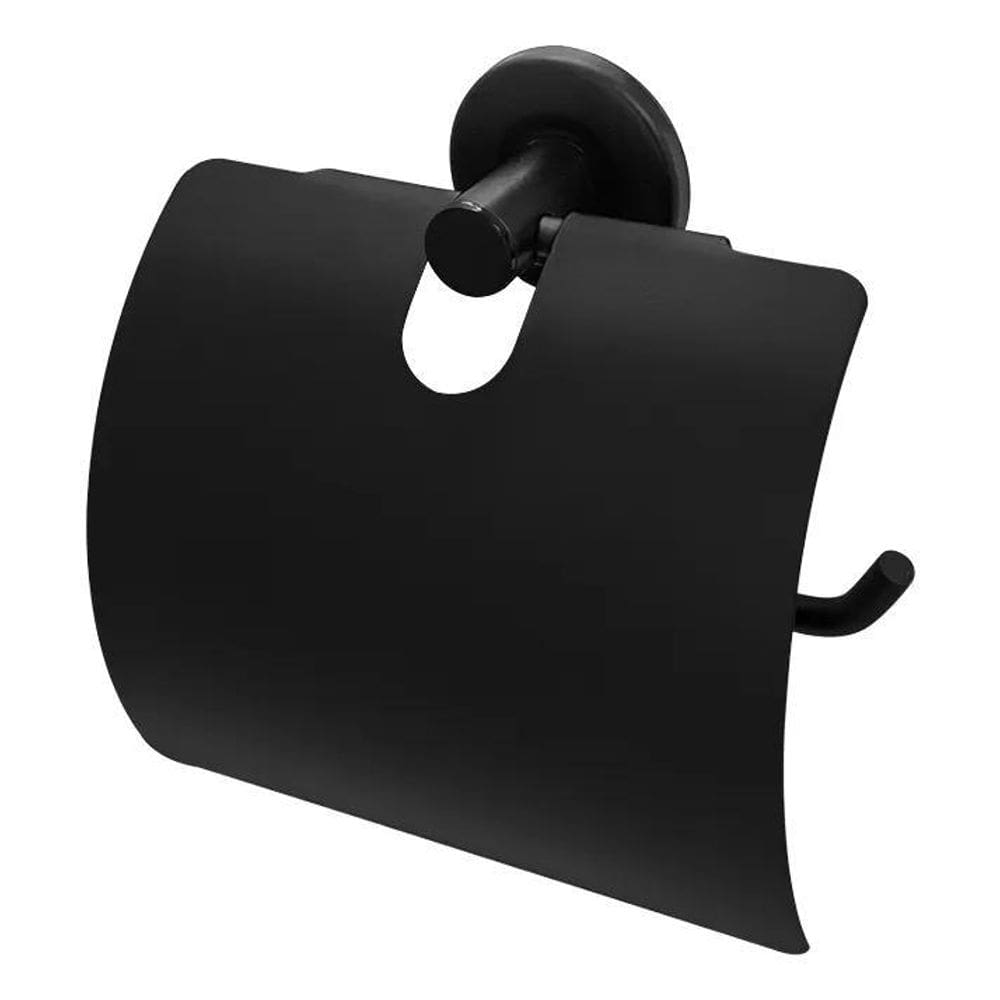 Porta Papel Higiênico Inox Com Tampa Preto Fosco Casabras