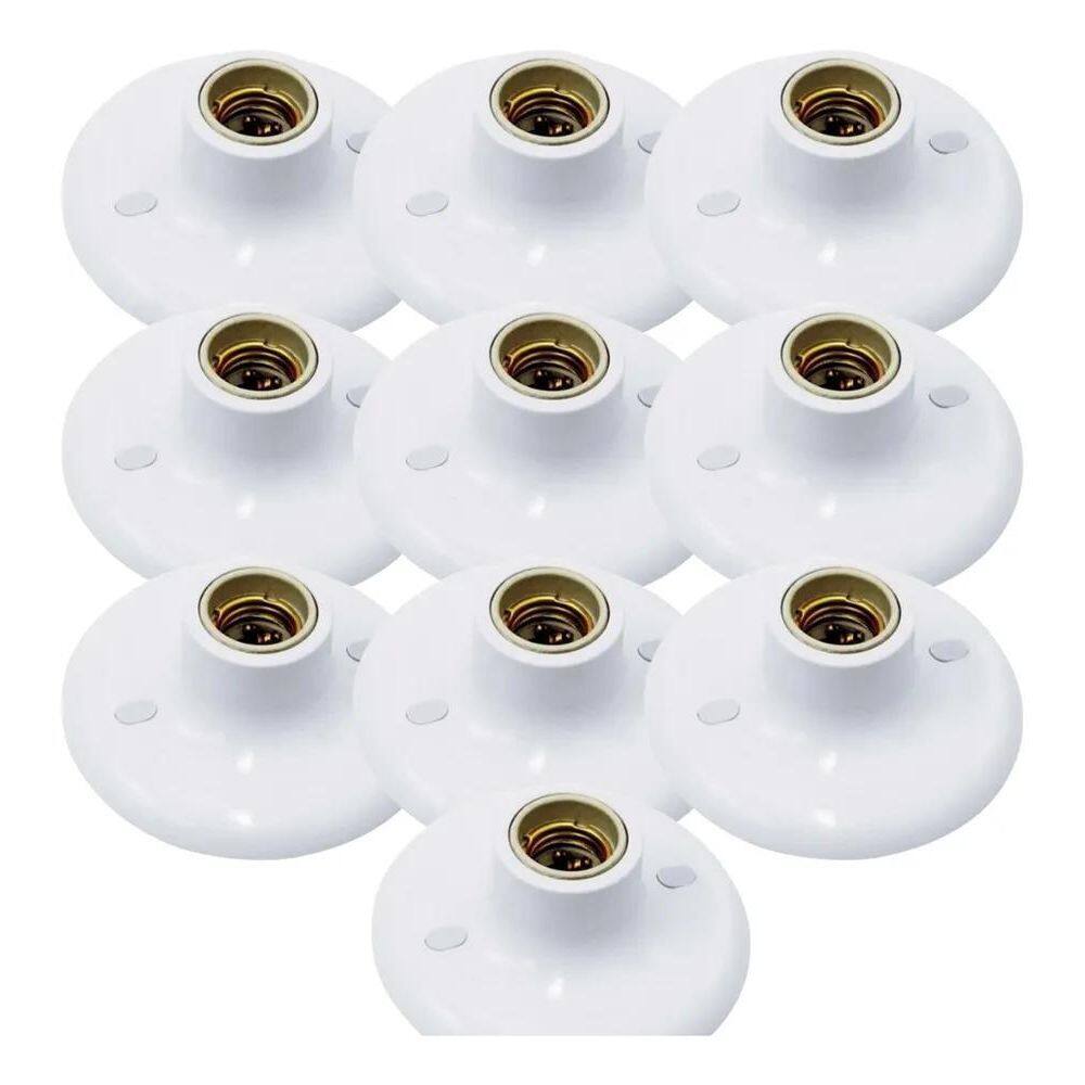 Kit 10 Plafon Simples Suporte Lâmpadas Bocal Cerâmico E27