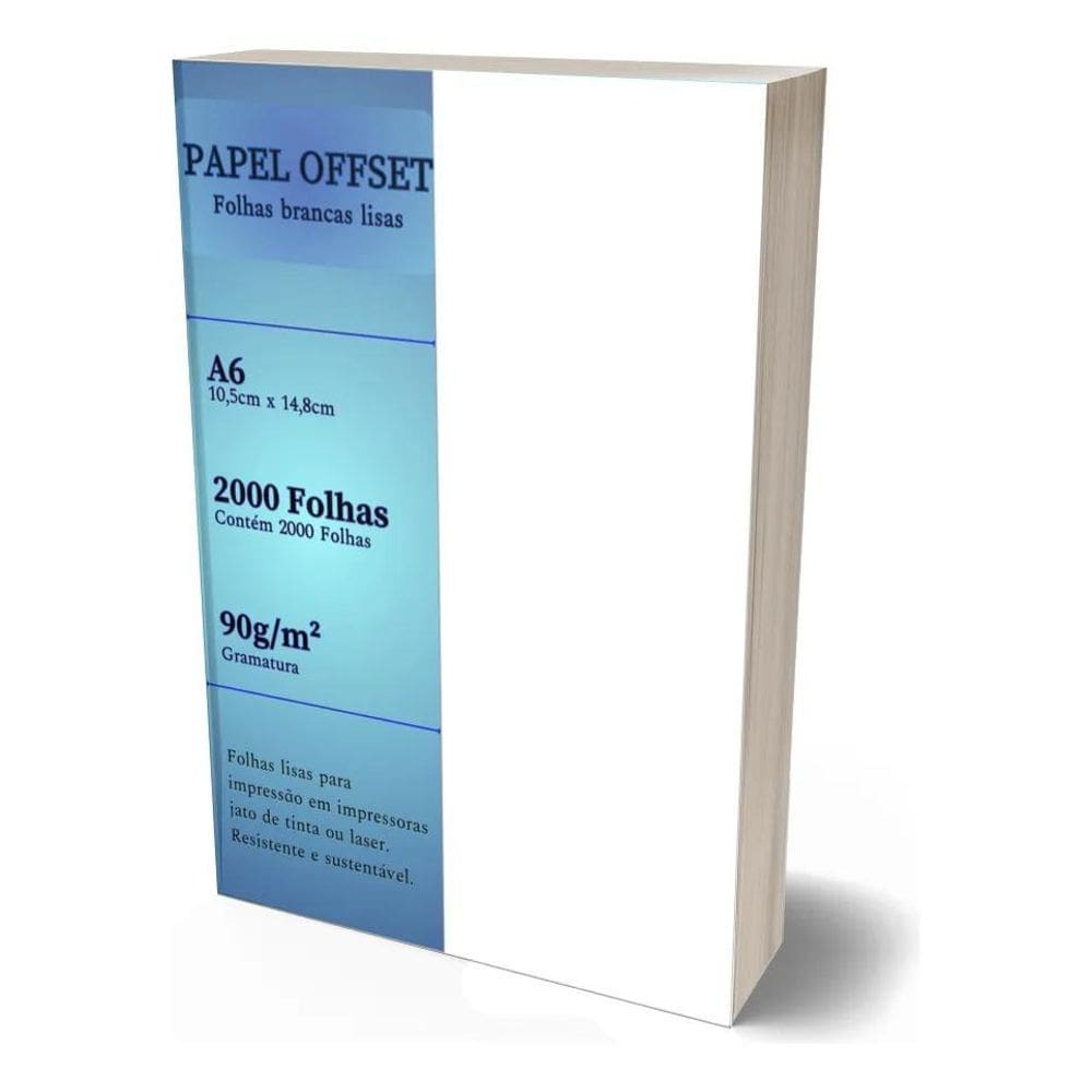 Papel Offset A6 Branco 2000 Folhas Sulfite 90G Top