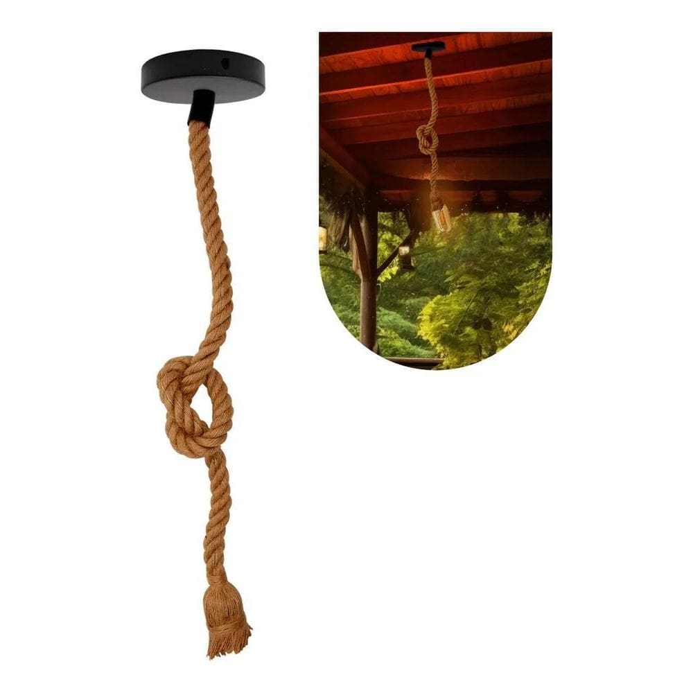 Luminária Pendente Lustre Teto Corda Sisal Rústico 1M Lpcr11