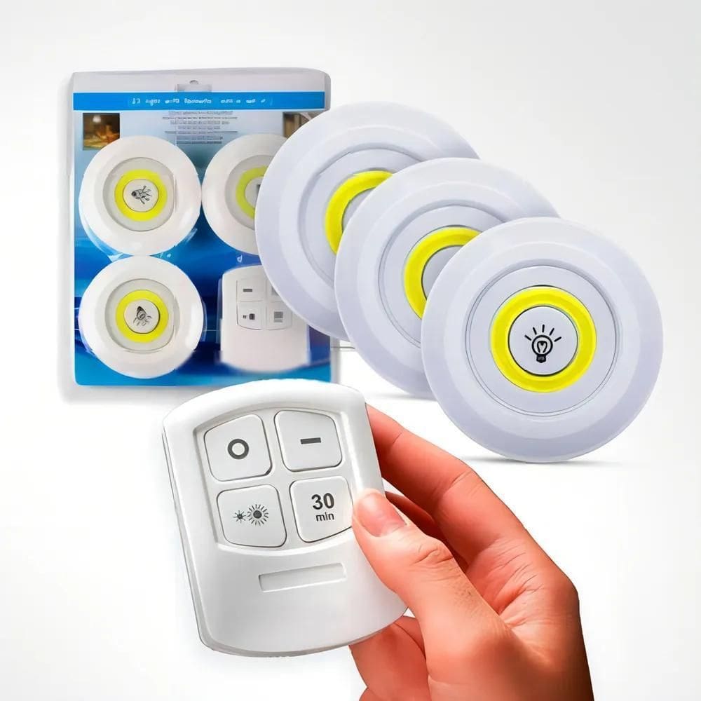 Kit Lampada Luminaria Adesivo Sem Fio Controle Remoto 3 Led