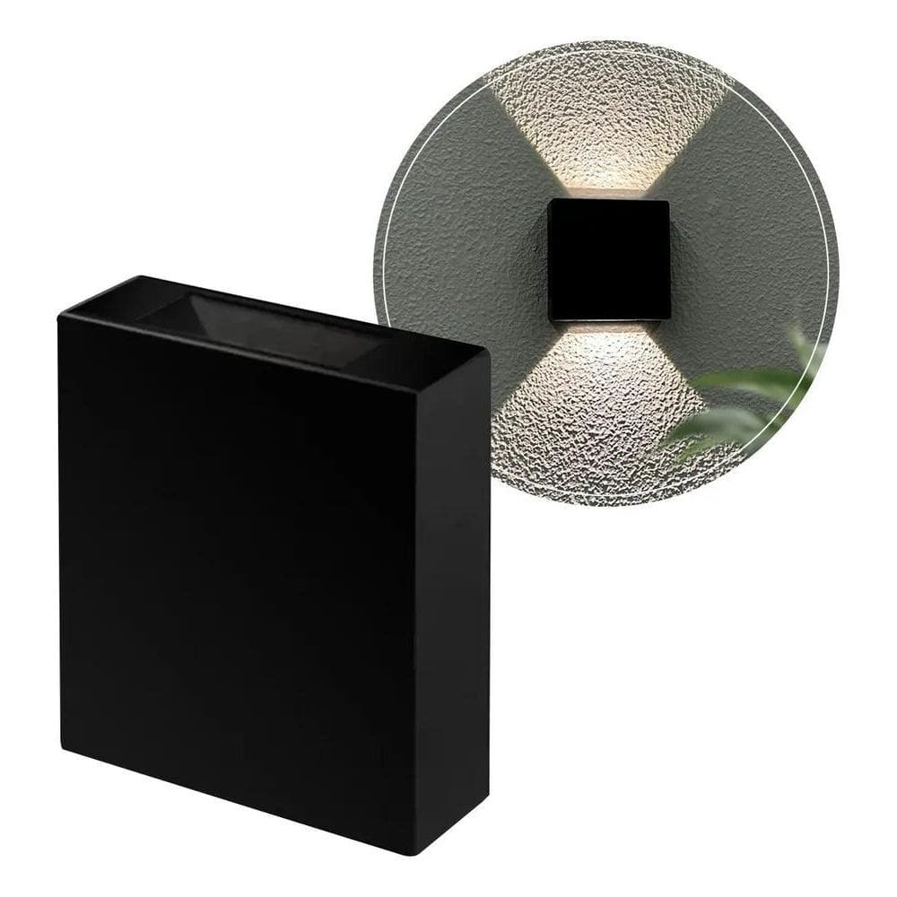 Arandela Led Preta 2 Fachos Ajustáveis 3W 3000K Ip65 Commlit