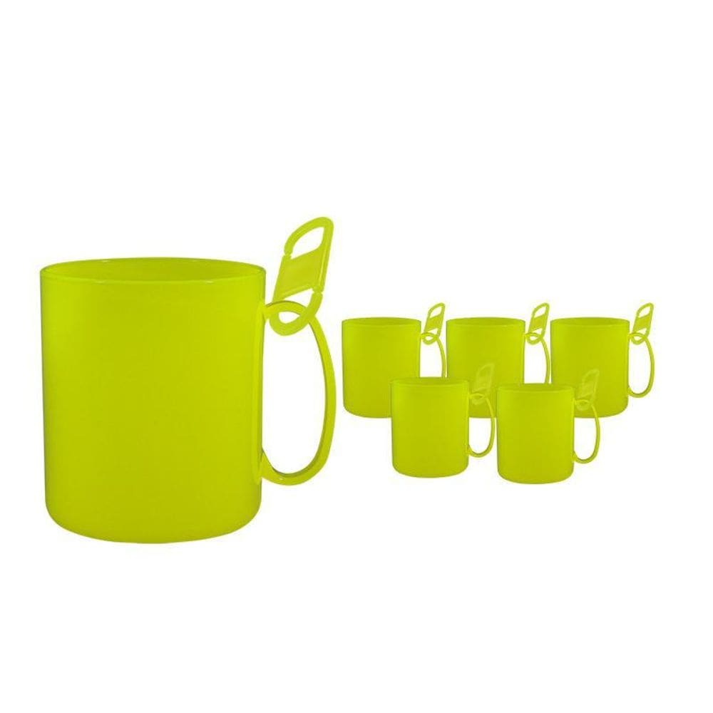 Kit 6 Caneca Redonda Clipe Amarelo Neon 400Ml Plástico