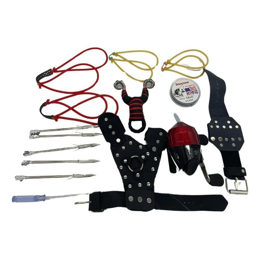 Kit Estilingue Pesca Destro Com Molinete E Dardos 12 Itens C