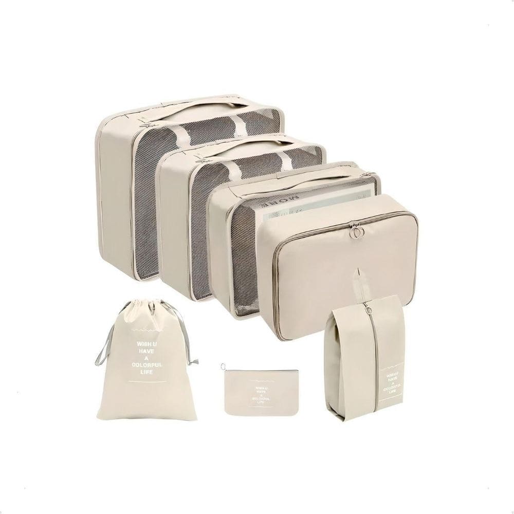 Organizador Nécessaire Mala De Viagem Kit 7 Peças Saco Bege