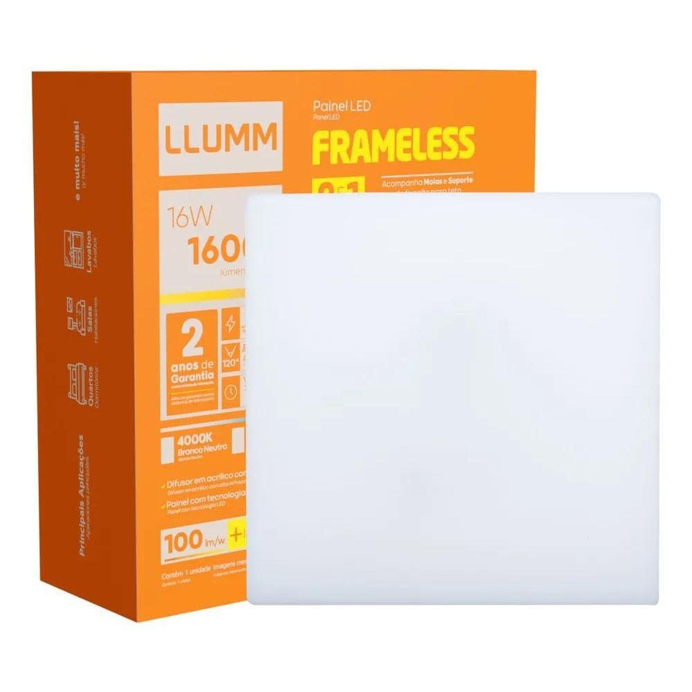 Plafon Led 16W Borda Infinita Quadrado 12X12Cm Luminária Fra