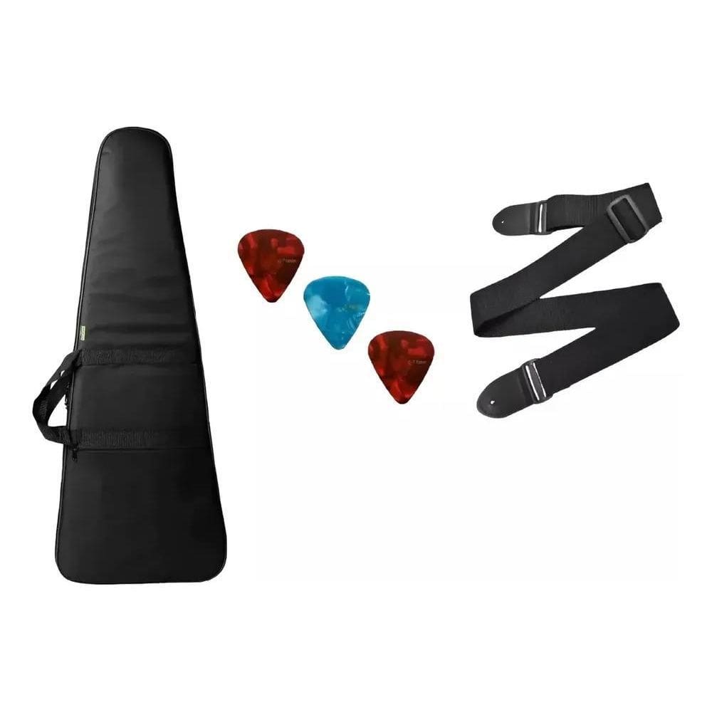 Capa Guitarra Luxo + 4 Palhetas + Correia Para Guitarra