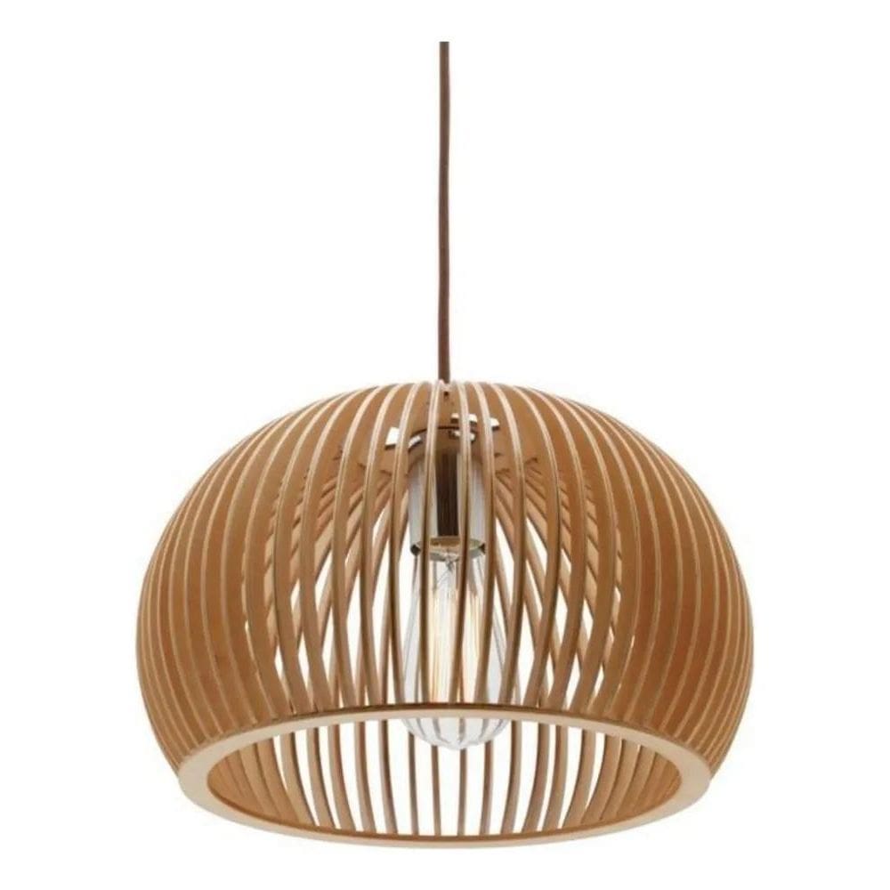 Lustre Luminária De Madeira Pendente Bola Teto Rustico Mdf