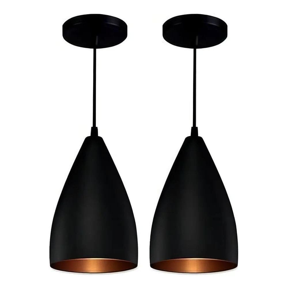 Kit 2 Lustres Pendentes Vegas Preto Com Cobre Srp Alumínio