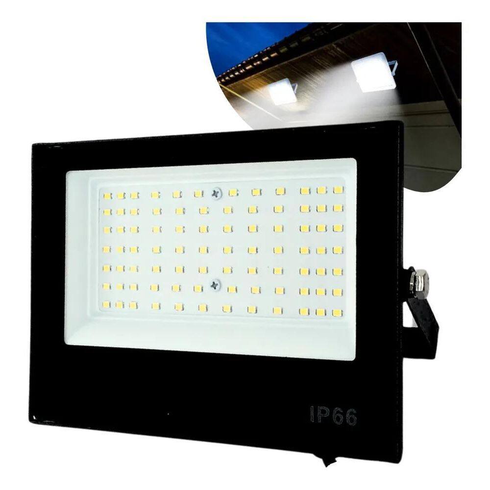 Refletor Led 100W Holofote Bivolt Prova D`Água Ip66 Frio Pre