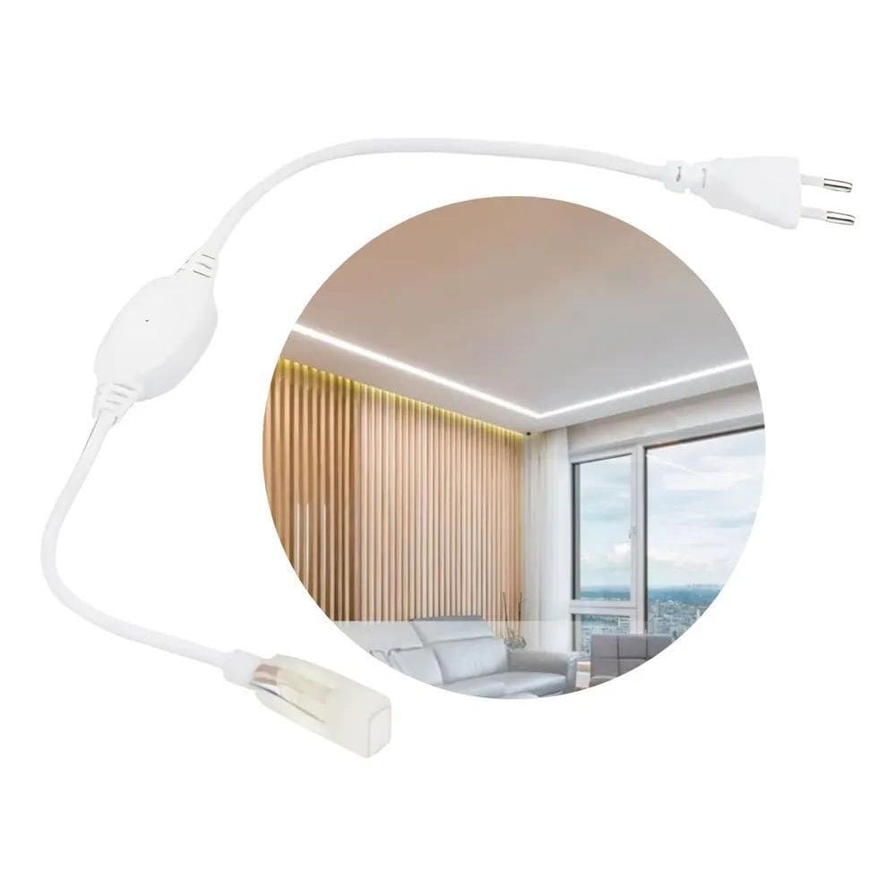 Fita Led Chata 3 Metros 6000K Branco Frio + Fonte Conector L