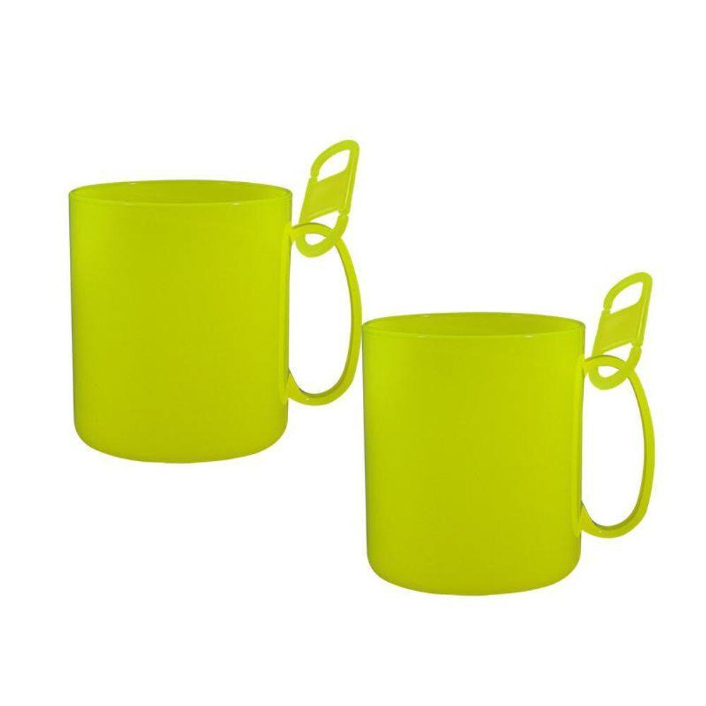 Kit 2 Caneca Redonda Clipe Amarelo Neon 400Ml Plástico