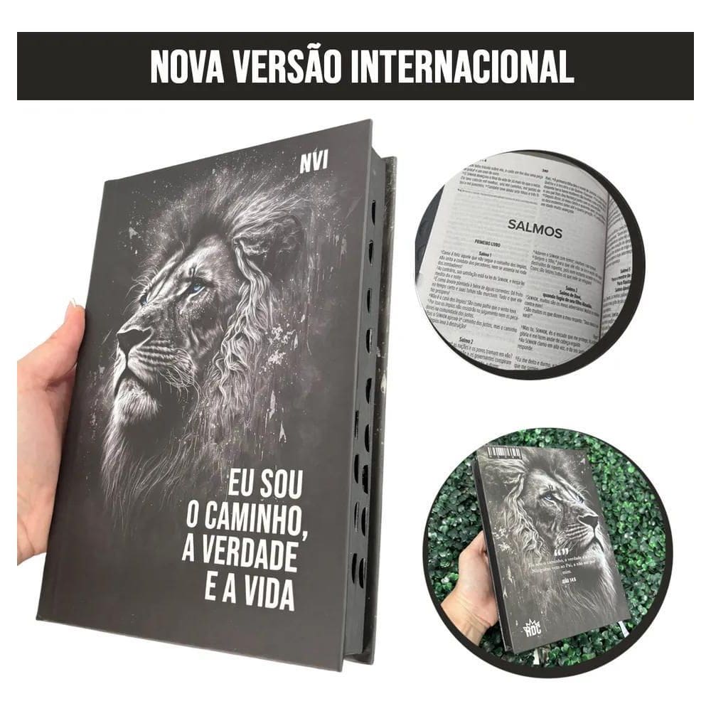 Bíblia Sagrada Nvi Leão Preta Evangélica Capa Dura Índice Le