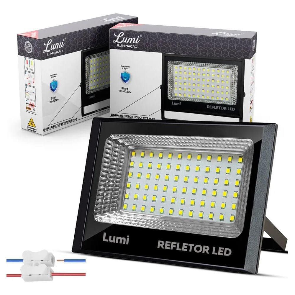 Kit 2 Refletor Lumi Led 100W Holofote Prova Dágua Ip66 Cor D