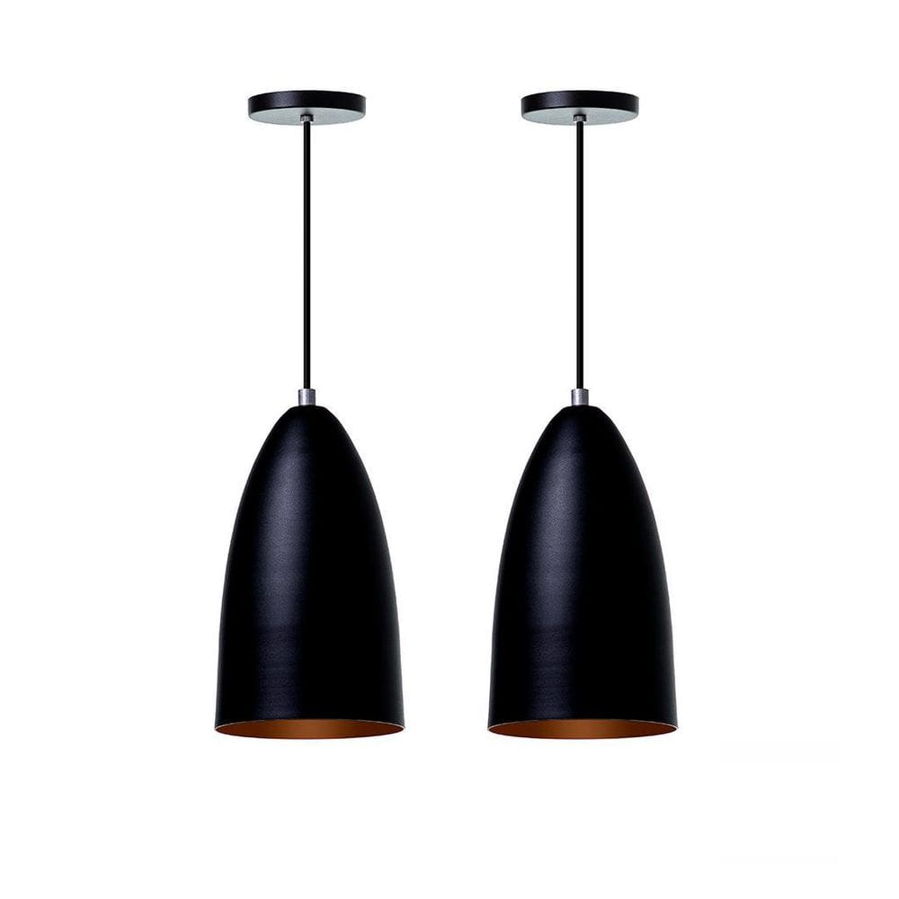 Kit 2 Lustre Pendente Bala M Preto Alumínio Decoração