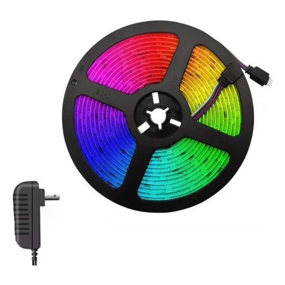 Fita Led Colorida Rgb 5 Metros Controle Fonte Para Decoração