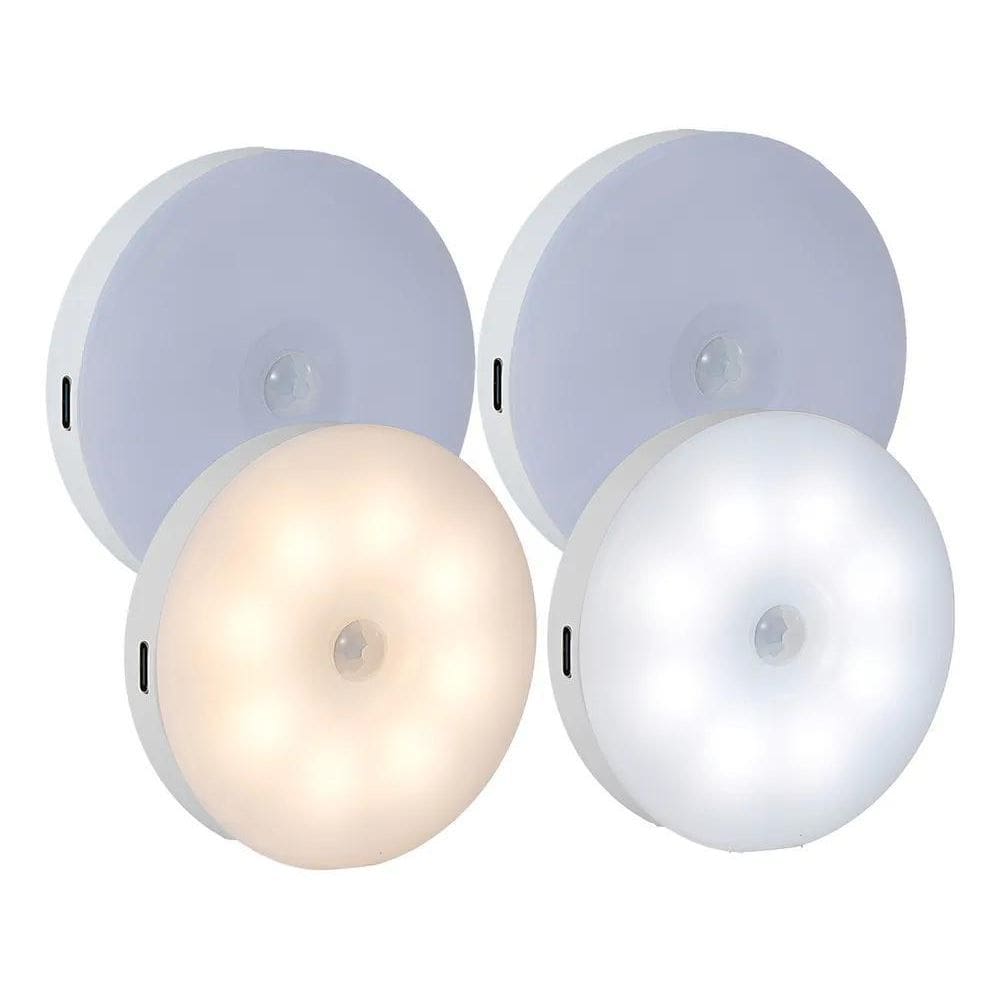 Kit 04 Usb Recarregáveis Luz Led Redonda Luminárias Sensor P