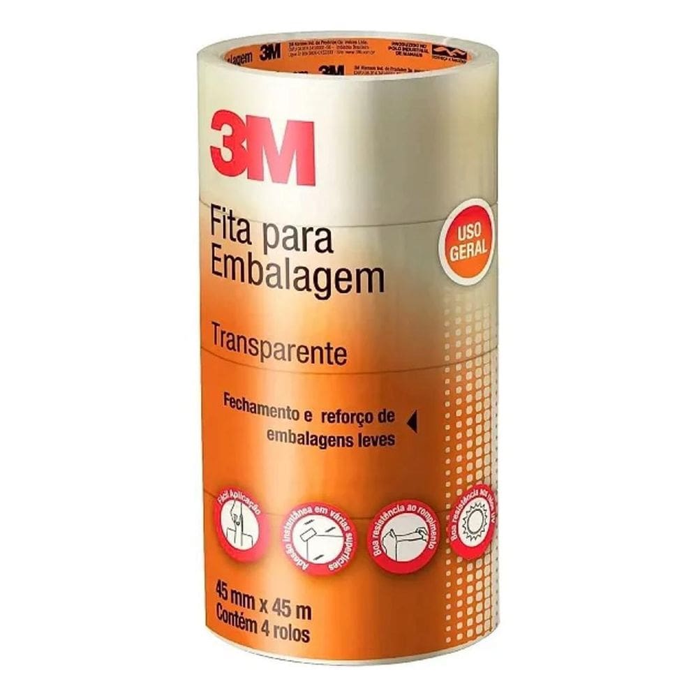 3M 301 Fita Adesiva Embalagem Transparente 48Mm X 50M 4 Unid