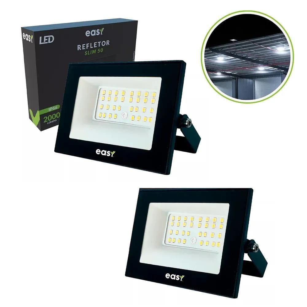 Kit 2 Refletor Led 50W 6500K Branco Frio - Easy Cor Da Carca