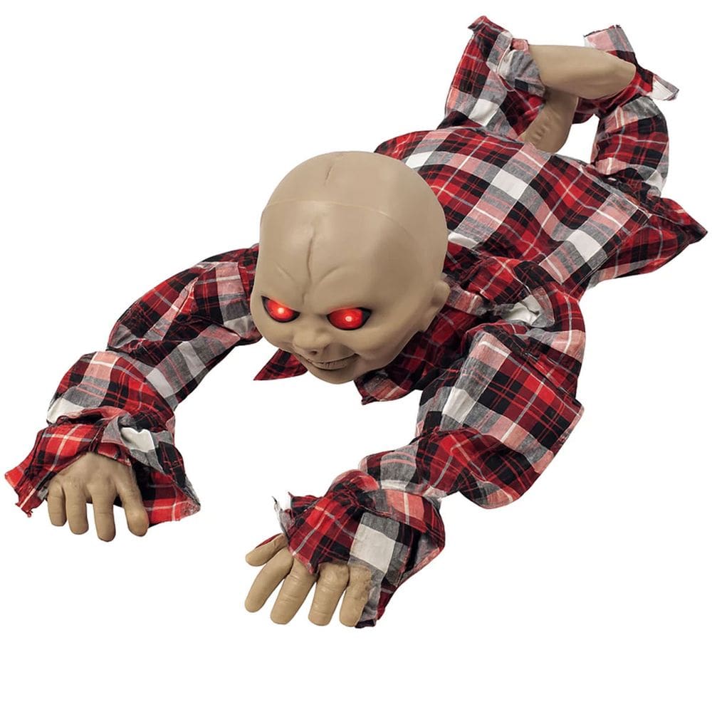 Boneco Zumbi Rastejante Acende Olhos Halloween Sensor Movimento Som Articulado Susto Choro Grito Decoraçao