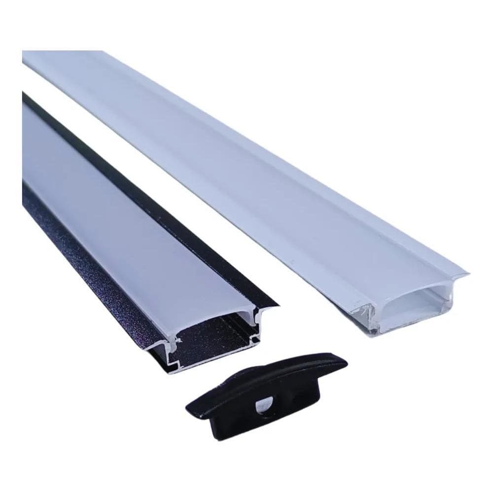 Kit Perfil De Embutir 24Mm Aluminio Para Fita Led 2 Metros