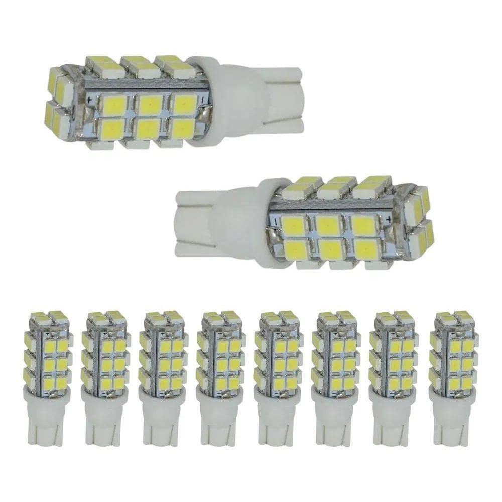 Kit 10 Lampada T10 28 Led Branca Luz Pingo