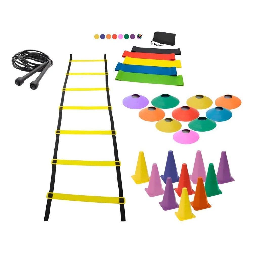 Kit Treino 10 Cones+10 Chapeu+1 Esc+1 Corda+1 Kit Mini Band