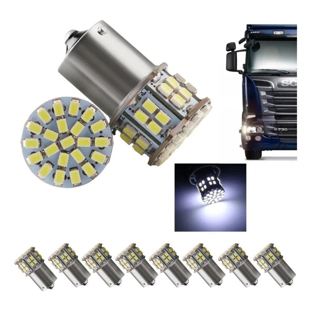 Kit 10 Lampada 50 Led Ba15S 1 Polo Cores 24V